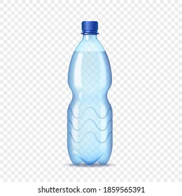 Plastic bottle with mineral water on transparent background. Realistic bottle mockup for label and branding. Template 3d vector illustration