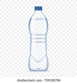 Plastic Bottle With Mineral Water On Alpha Transparent Background. Photo Realistic Bottle Mockup Vector Illustration.