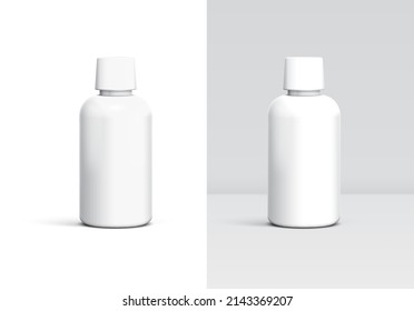 Plastic bottle mockup for cleaner, shampoo, disinfectant or another householding hygiene item. Template with white container and separate shadows and light groups for editing