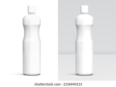 Plastic bottle mockup for cleaner, shampoo, disinfectant or another householding hygiene item. Template with white container and separate shadows and light groups for editing