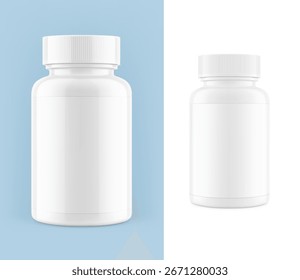 Plastic bottle mockup isolated on white and colour backgrounds. Can be used for medical, sport nutrition. Vector illustration. ready for your design. EPS10.