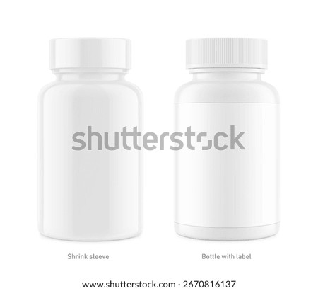 Plastic bottle mockup isolated on white background. Can be used for medical, sport nutrition. Vector illustration. ready for your design. EPS10.