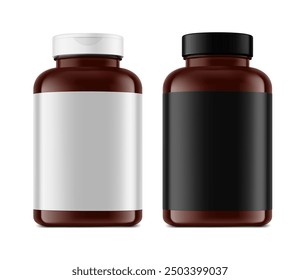 Maquetas de botellas de plástico para refuerzo de óxido nítrico, nutrición deportiva, aditivos. Ilustración vectorial aislada sobre fondo blanco. Puede ser utilizado para la Plantilla de su diseño, presentación, promoción, anuncio. EPS10.