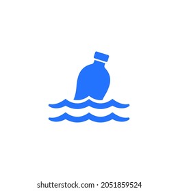 plastic bottle in the ocean icon, water pollution vector