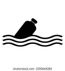 Plastic bottle in ocean isolated flat design on white background.