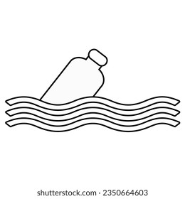 Plastic bottle in ocean isolated flat design on white background.