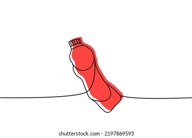 Plastic bottle one line colored continuous drawing. Water bottle continuous one line colorful illustration. Vector minimalist linear illustration.