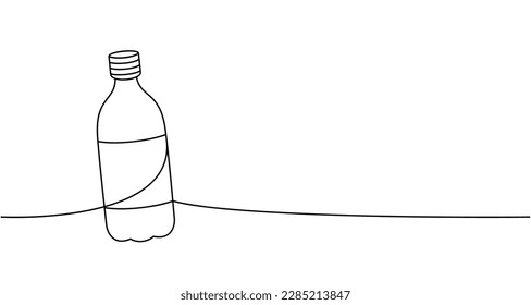 Plastic bottle one line continuous drawing. Empty glass or plastic bottle continuous one line illustration. Vector linear illustration.