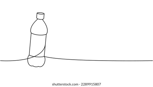 Plastic bottle one line continuous drawing. Empty glass or plastic bottle continuous one line illustration. Vector linear illustration.