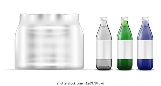 Plastic bottle packaging. Color glass bottle.