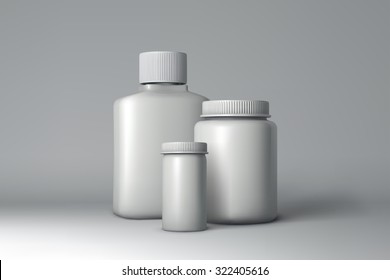 Plastic Bottle Packaging Mock-up. White Medical Container. Vector Illustration