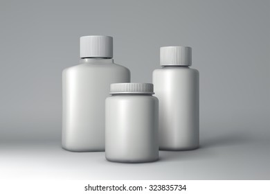 Plastic Bottle Packaging Mock-up. White Medical Container. Vector Illustration