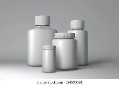 Plastic Bottle Packaging Mock-up. White Medical Container. Vector Illustration