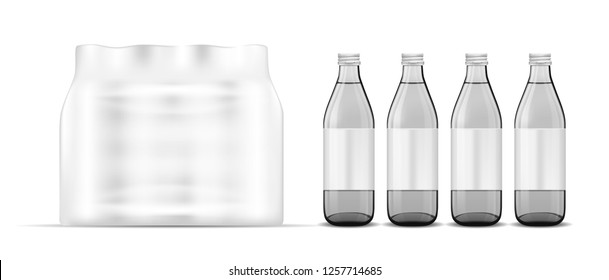 Plastic bottle packaging. White glass bottle.