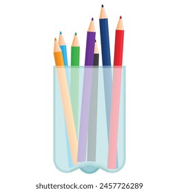 Plastic bottle pencil holder with colored pencils