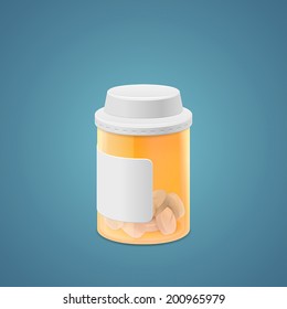 Plastic bottle with pills isolated on blue background