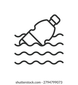 Plastic bottle pollution, icon in line design. bottle, plastic, water, pollution, waste, ocean, trash on white background vector. Plastic bottle pollution editable stroke icon