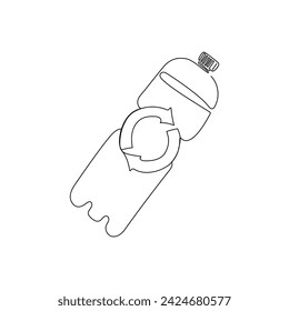 Botella de plástico con flechas de reciclaje en estilo de arte continuo de una línea. Ilustración vectorial simple