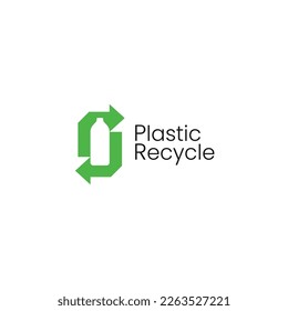 Plastic bottle recycle arrows negative space logo design concept