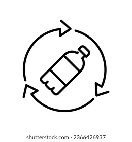 Plastic bottle recycle icon. Reusable bottle. Recycling Disposal and trash conservation concept for eco and green eco lifestyle. Line style. Vector illustration. Design on white background. EPS 10