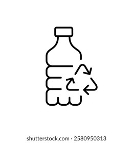 Plastic bottle and recycling arrows. PET food and beverage packaging. Pixel perfect vector icon
