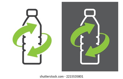 Reciclaje de botellas plásticas, concepto, icono, vector.