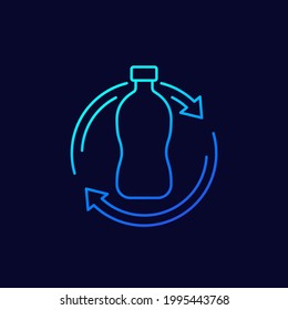 plastic bottle recycling line icon, vector