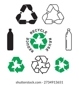 Logo de reciclaje de botellas de plástico, logotipo reduce el reciclaje de reutilización, vaya verde