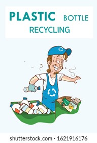Plastic bottle recycling process vector illustration.