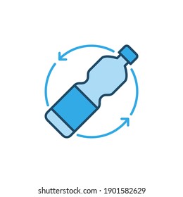 Botella de plástico Concepto vectorial de reciclaje icono azul o elemento de diseño