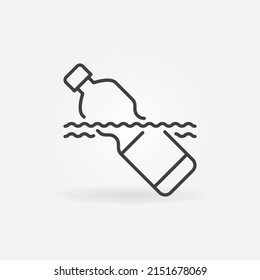 Plastic Bottle in Sea vector Water Pollution thin line concept icon or design element