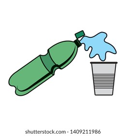plastic bottle serving liquid in disposable cup