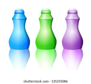 plastic bottle for shampoo or cream in three colors