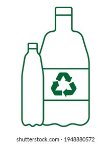 Plastic bottle sign with recycling sign isolated over white background. Concept of save the earth or stop global warming. Protect nature, save the world. Flat style. Isolated on white. Vector 