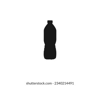 Plastic bottle silhouette icon. Outline emblem of ribbed PET recycling packaging. Black simple illustration of tall container for water, liquid, oil. Container water bottle sign, on white background .
