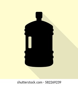 Plastic bottle silhouette sign. Black icon with flat style shadow path on cream background.