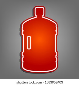 Plastic bottle silhouette sign. Flat red icon with linear white icon with gray shadow at grayish background. Illustration.