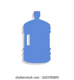 Plastic bottle silhouette sign. Vector. Neon blue icon with cyclamen polka dots pattern with light gray shadow on white background. Isolated.