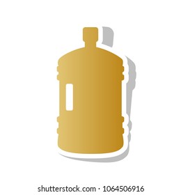 Plastic bottle silhouette sign. Vector. Golden gradient icon with white contour and rotated gray shadow at white background.
