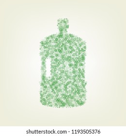 Plastic bottle silhouette sign. Vector. Green hexagon rastered icon and noised opacity and size at light green background with central light.