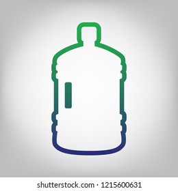 Plastic bottle silhouette sign. Vector. Green to blue gradient contour icon at grayish background with light in center.