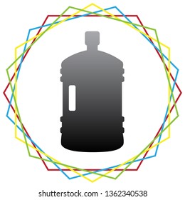 Plastic bottle silhouette sign. Vector. Black icon with patch of light inside colorful hexagonal frames at white background.