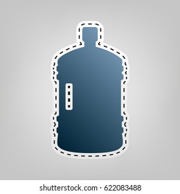 Plastic bottle silhouette sign. Vector. Blue icon with outline for cutting out at gray background.