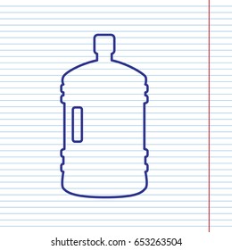 Plastic bottle silhouette sign. Vector. Navy line icon on notebook paper as background with red line for field.