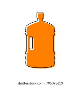 Plastic bottle silhouette sign. Vector. Black line icon with shifted flat orange filled icon on white background. Isolated.
