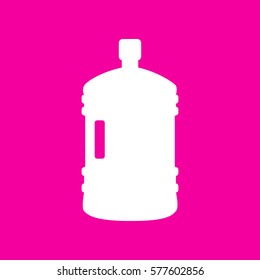 Plastic bottle silhouette sign. White icon at magenta background.