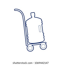 Plastic bottle silhouette with water. Big bottle of water on track. Vector. Flat style black icon on white.
