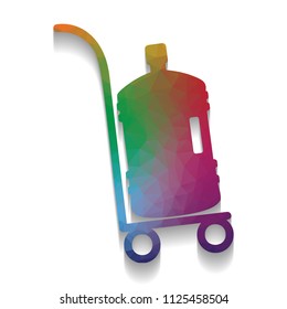 Plastic bottle silhouette with water. Big bottle of water on track. Vector. Colorful icon with bright texture of mosaic with soft shadow on white background. Isolated.
