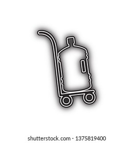 Plastic bottle silhouette with water. Big bottle of water on track. Vector. Double contour black icon with soft shadow at white background. Isolated.