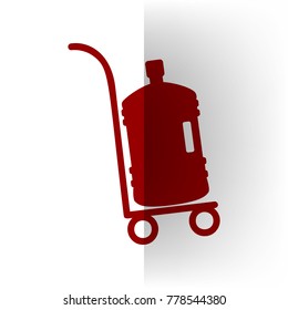 Plastic bottle silhouette with water. Big bottle of water on track. Vector. Bordo icon on white bending paper background.